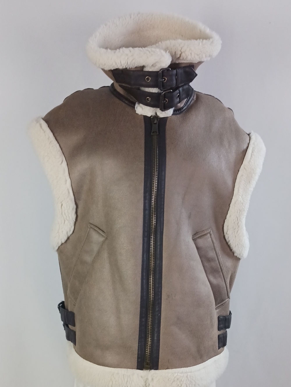 ZARA BLK TAN FAUX SHEARLING VEST